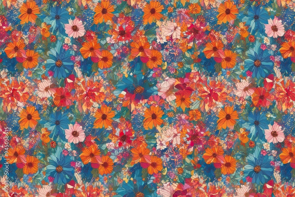 Vibrant Floral Mosaic Pattern with Open Space for Campaigns and Product Presentation Vibrant Floral Mosaic Pattern with Open Space for Campaigns and Product Presentation
