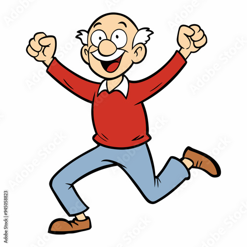 An old man was jumping vector cartoon illustration