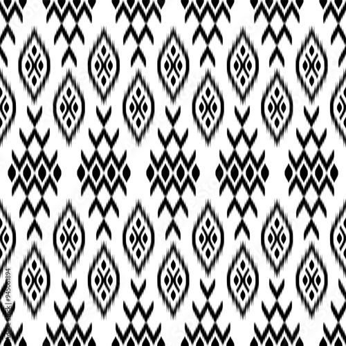 Black White Color of Ikat pattern, Thai art design, Ikat Ornament style, Ikat Print. Abstract geometric seamless pattern traditional ethic for decoration, clothing, fabric, textile, fashion.