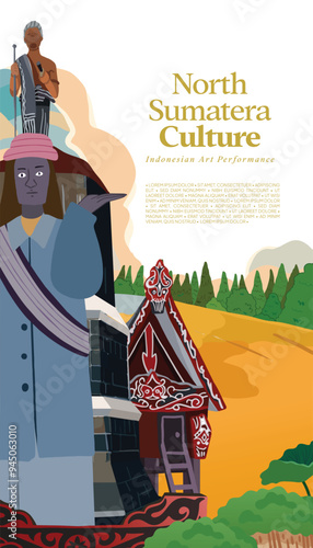 Sigale gale Wooden Puppet Flat design layout idea for tourism event Indonesian culture