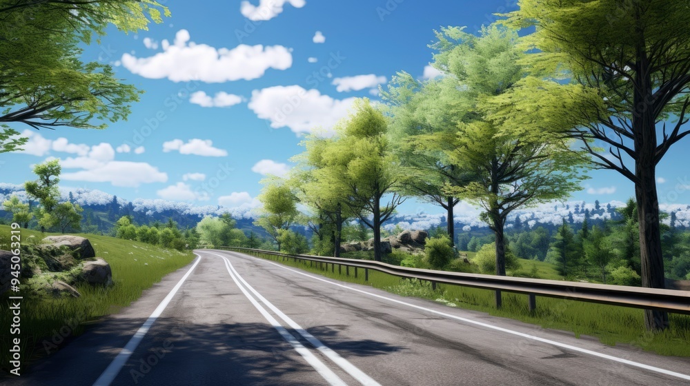 Obraz premium A view of a road on a bright spring day
