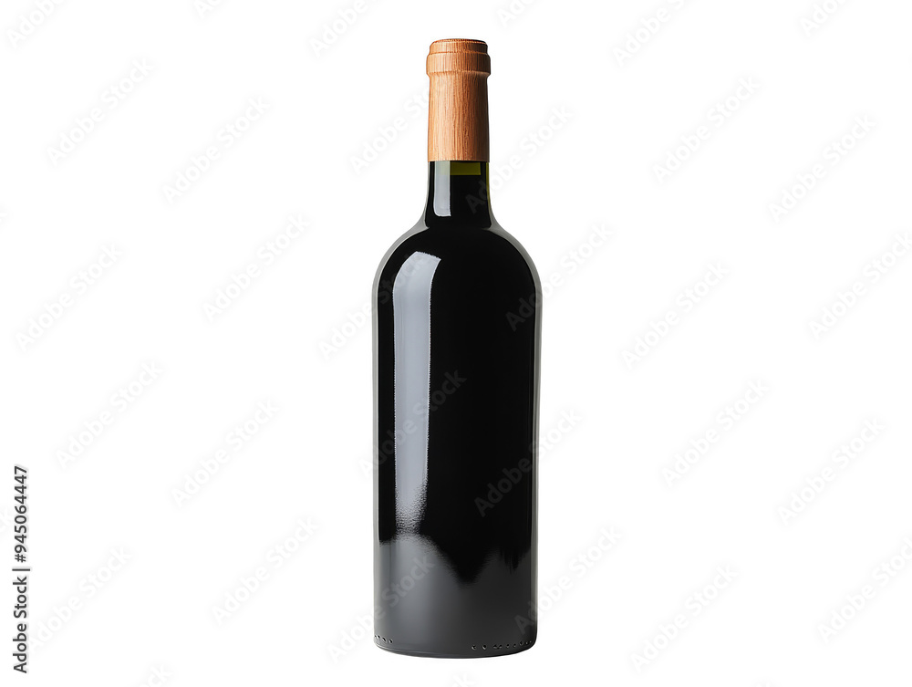 Red wine bottle with wooden cork isolated transparent background Red wine bottle with wooden cork isolated transparent background
