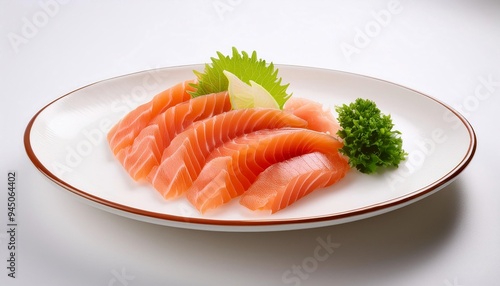 Sashimi on white plate with white background isolated