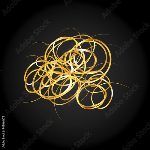 Golden doodle abstract line. Hand drawn curly swishes
