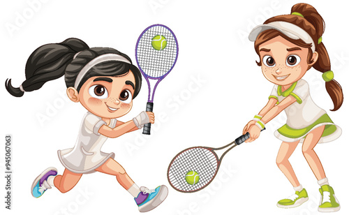 Young Girls Playing Tennis