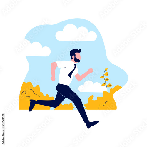 Employee Businessman Man Running Fast Go to Work with Park Background