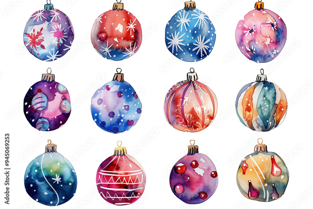 Illustration Watercolor Creative Christmas Baubles clipart on tranparent background PNG Illustration Watercolor Creative Christmas Baubles clipart on tranparent background PNG
