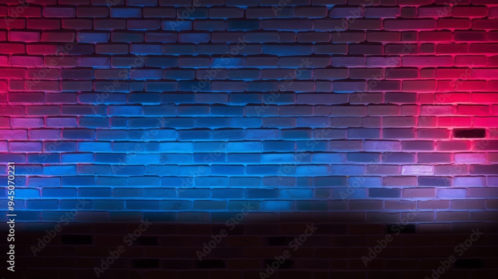 Brick Wall Background, Rough Concrete With Glowing Red Blue Lights. Neural network ai generated art Brick Wall Background, Rough Concrete With Glowing Red Blue Lights. Neural network ai generated art