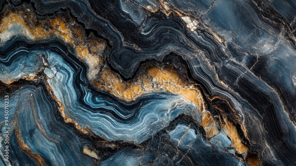 Abstract Background Texture of Blue, Black, and Gold Marble Stone. Abstract Background Texture of Blue, Black, and Gold Marble Stone.