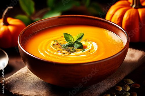 Eine Schüssel mit Kürbissuppe