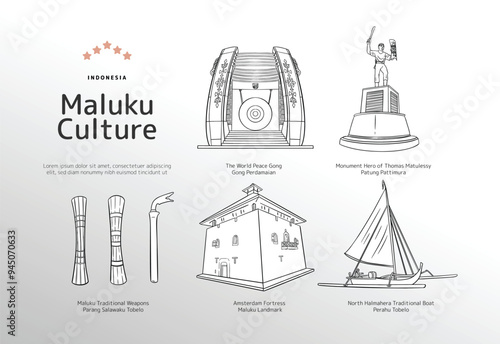 Isolated Indonesian Maluku Culture outline Illustration