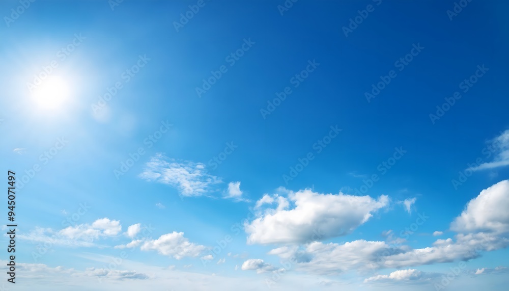 The blue sky was dotted with white clouds over the mountainside plain landscape. The blue sky was dotted with white clouds over the mountainside plain landscape.