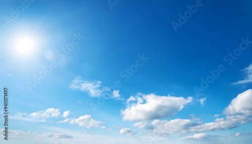 The blue sky was dotted with white clouds over the mountainside plain landscape.