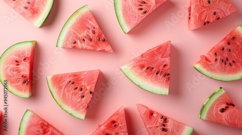 Watermelon Slices on Pink Background