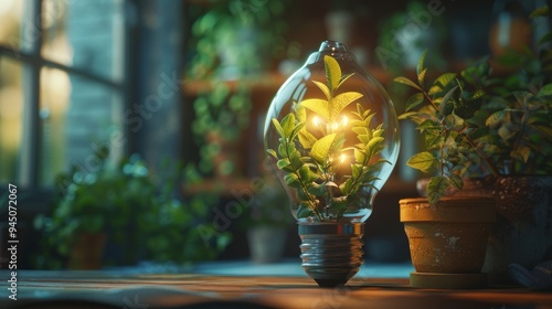 Lightbulb with Green Plant Inside