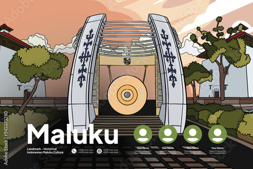 Indonesian Maluku culture and Landmark illustration layout template design