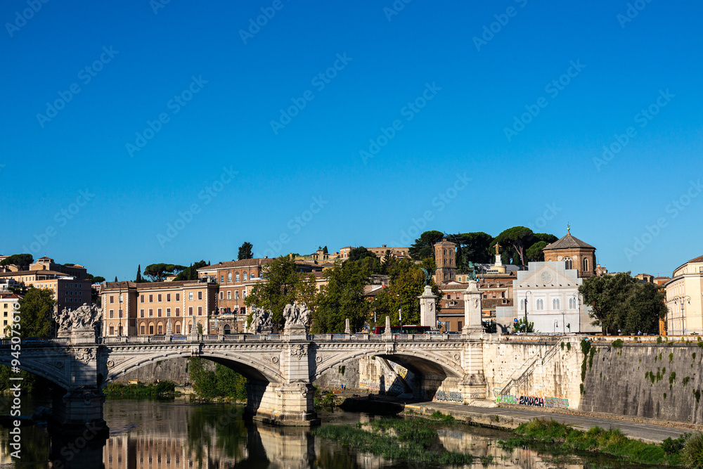 View to city of Rome and Tiber from Saint Angelo bridge, Rome, Italy View to city of Rome and Tiber from Saint Angelo bridge, Rome, Italy