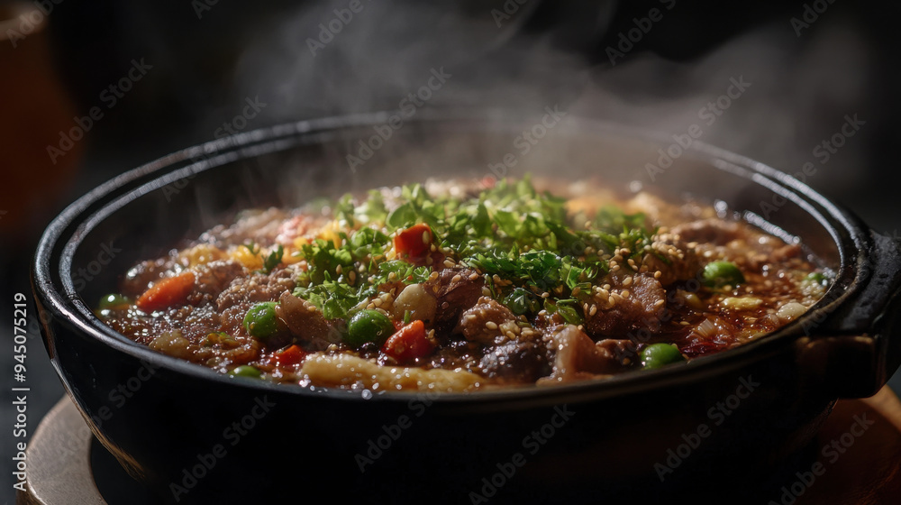 Stylish food photography capturing the richness of a spicy hotpot in a high-quality Stylish food photography capturing the richness of a spicy hotpot in a high-quality