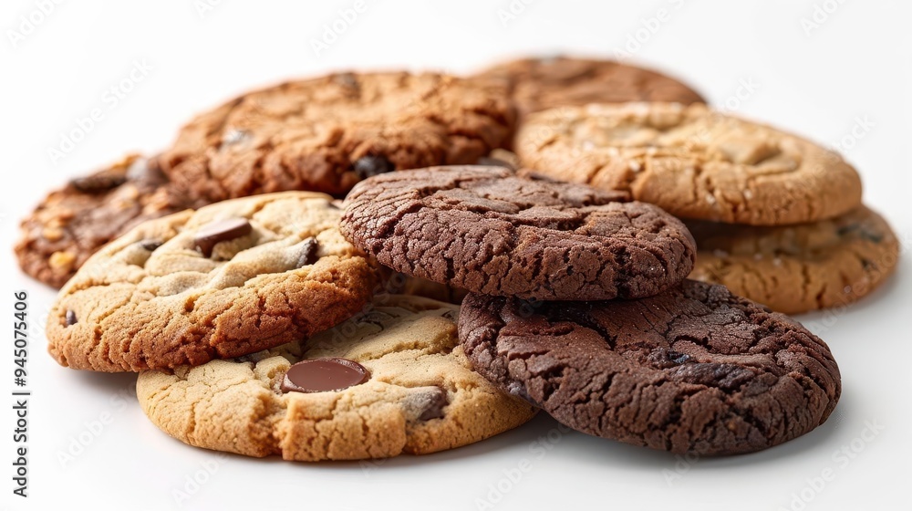 A delicious assortment of cookies, including chocolate chip, oatmeal, and double chocolate, perfect for dessert lovers. A delicious assortment of cookies, including chocolate chip, oatmeal, and double chocolate, perfect for dessert lovers.