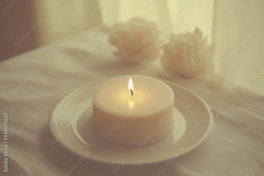 A single lit candle in a serene setting representing simplicity calmness and the quiet reflection of special moments offering a moment of peace and contemplation A single lit candle in a serene setting representing simplicity calmness and the quiet reflection of special moments offering a moment of peace and contemplation