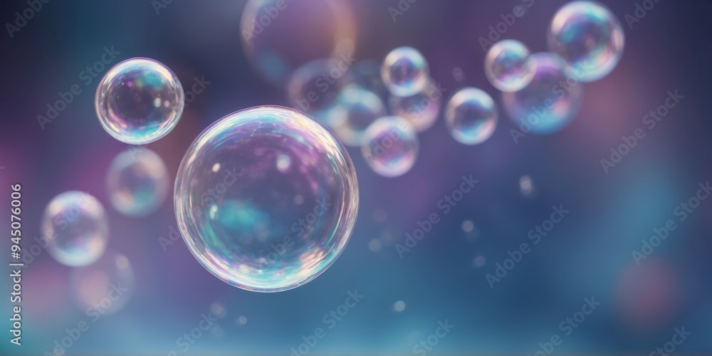Magical shimmering soap bubbles on a dreamy blue and purple background. Magical shimmering soap bubbles on a dreamy blue and purple background.