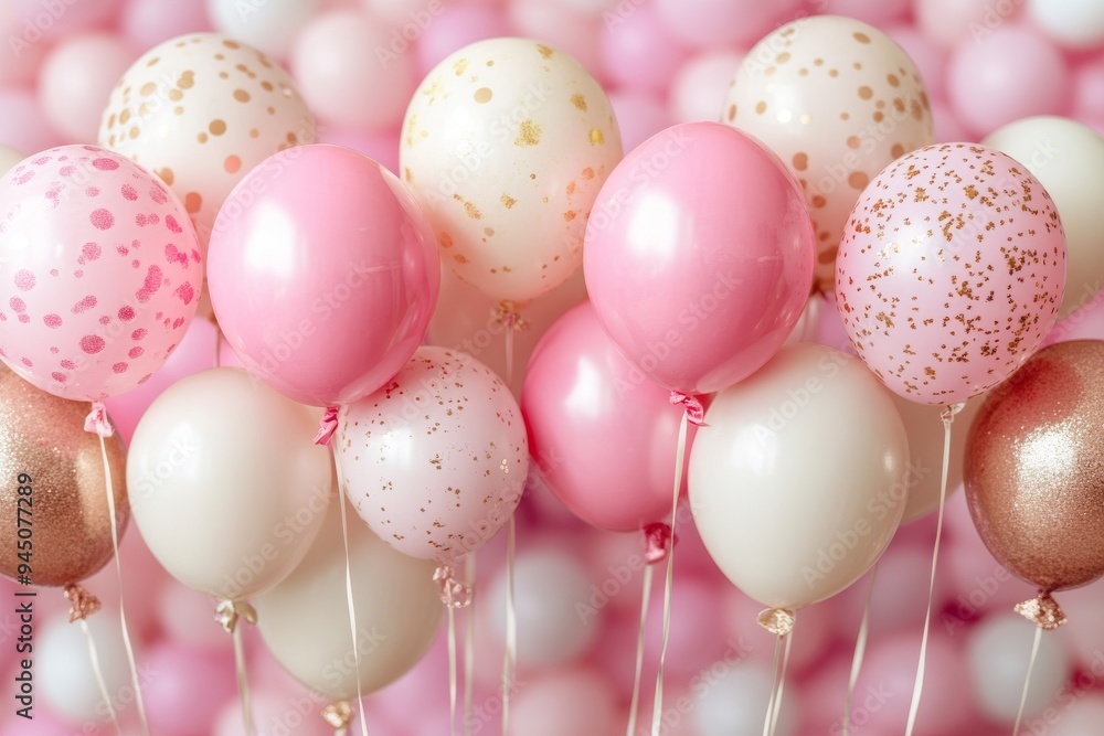 A festive arrangement of pink and white balloons in a bright celebratory setting capturing the joy and lightheartedness of special occasions and parties A festive arrangement of pink and white balloons in a bright celebratory setting capturing the joy and lightheartedness of special occasions and parties