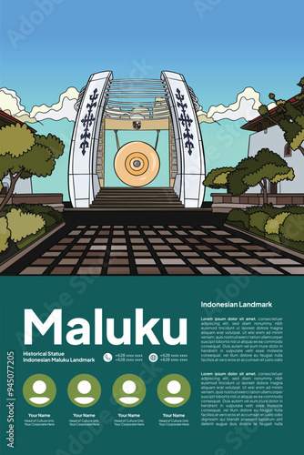 Indonesian Maluku culture and Landmark illustration layout template design