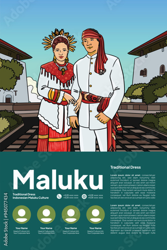 Indonesian Maluku culture and Landmark illustration layout template design photo