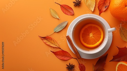Autumnal Tea with Orange Slice and Cinnamon Stick