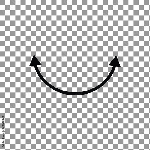 Dual semi circle arrow. Semicircular curved thin long double ended arrow on background .