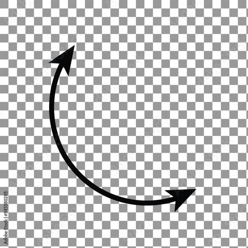 Dual semi circle arrow. Semicircular curved thin long double ended arrow on background .