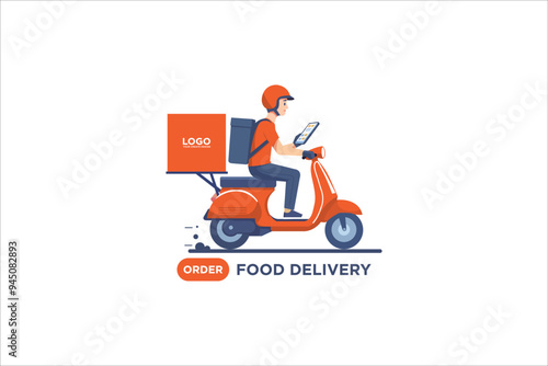 Motorcycle delivery man with packages illustration.