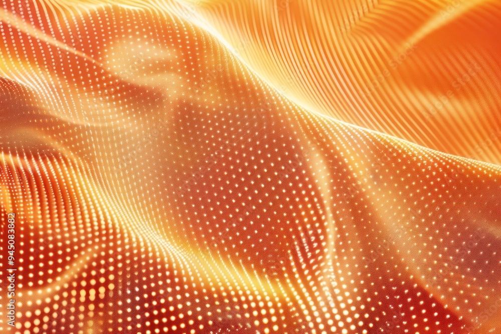Dynamic orange digital wave pattern with dots on bright background. Dynamic orange digital wave pattern with dots on bright background.