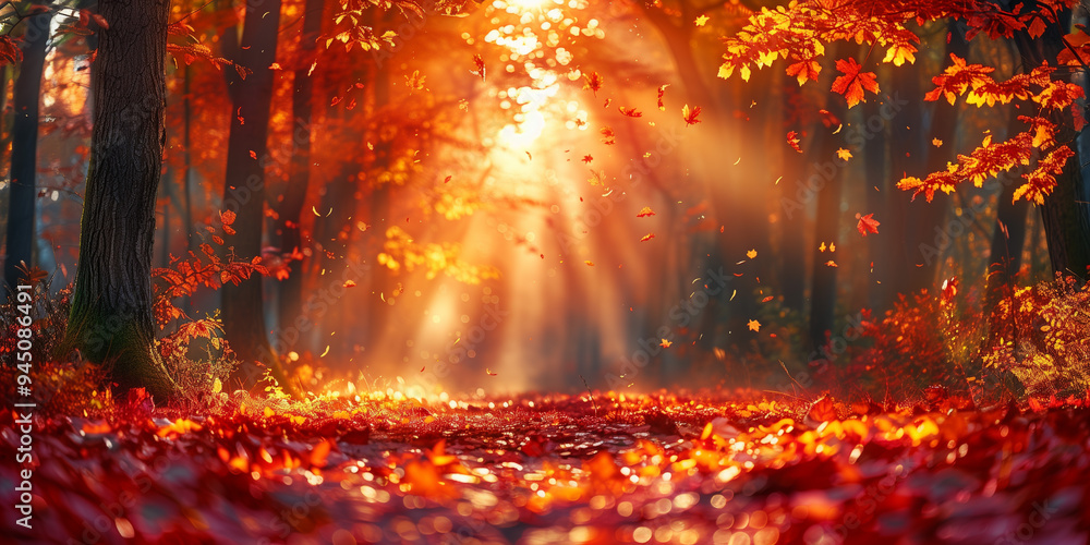 Orange fall leaves in park, autumn natural background. Generated ai Orange fall leaves in park, autumn natural background. Generated ai