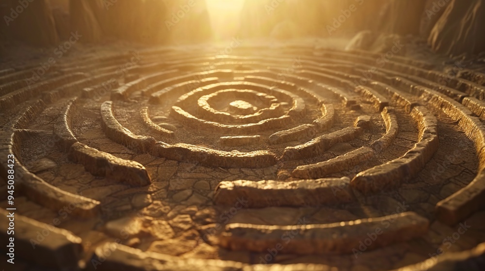 A sacred labyrinth carved into the earth, with winding paths leading to a central point and the air filled with the sound of chanting and prayer, evoking a sense of spiritual journey and discovery. A sacred labyrinth carved into the earth, with winding paths leading to a central point and the air filled with the sound of chanting and prayer, evoking a sense of spiritual journey and discovery.