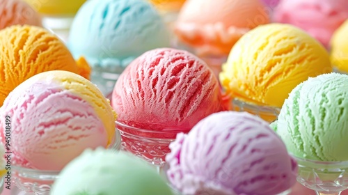 Colorful scoops of ice cream arranged beautifully, perfect for summer treats and dessert inspirations.