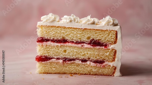 Delicious layered cake with cream and berry filling, perfect for celebrations, birthdays, or dessert lovers. Indulge in sweetness. photo