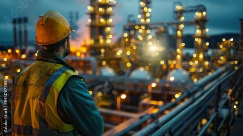 Worker Contemplating Industrial Landscape