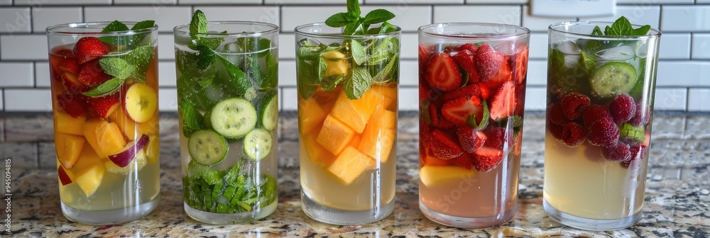 Detox water with fruit infusion for a refreshing summer beverage. Detox water with fruit infusion for a refreshing summer beverage.