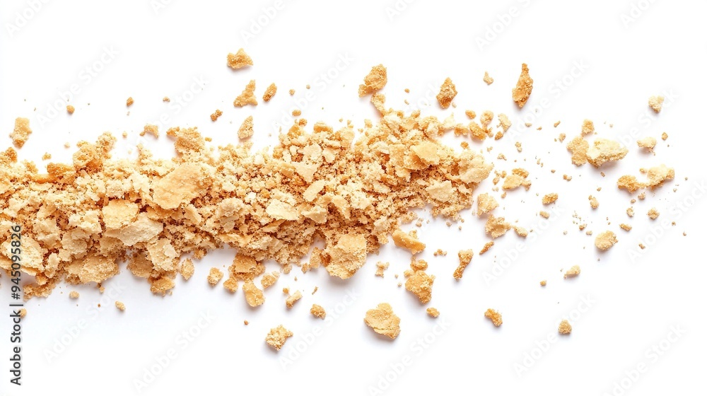 Scattered Crumbs of a Golden Cookie on White Scattered Crumbs of a Golden Cookie on White