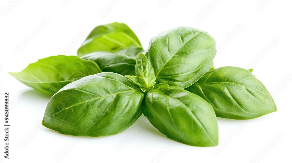 Fresh Green Basil Leaves Isolated on White Background Fresh Green Basil Leaves Isolated on White Background