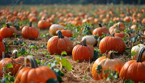 Pumpkins in a field.