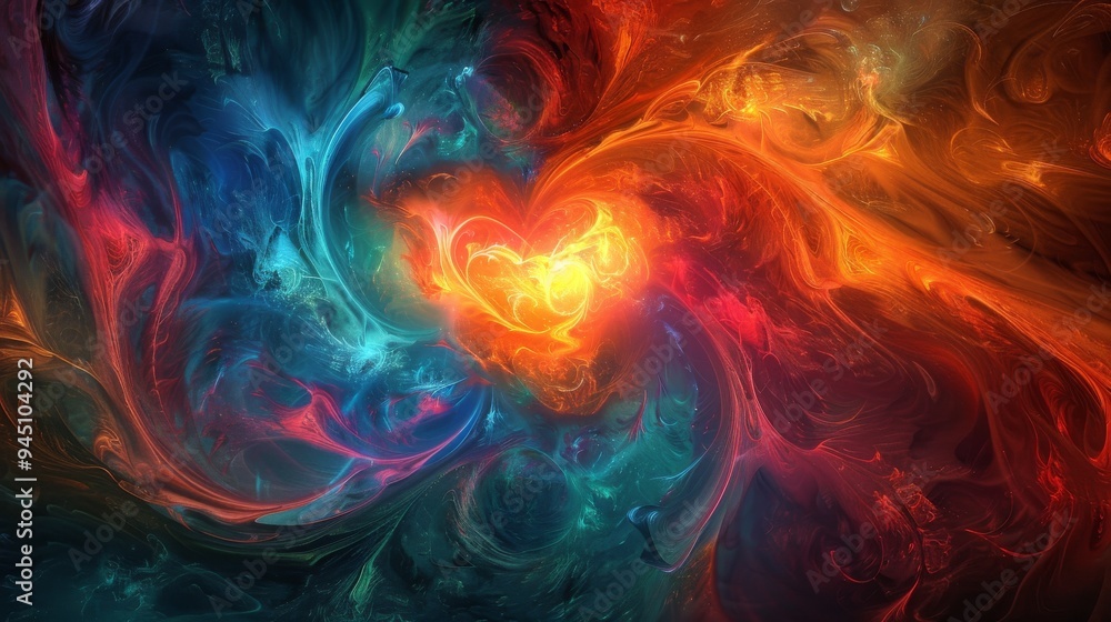 A cascade of swirling hearts in vibrant hues, forming a mesmerizing backdrop for a single, large heart in the center, radiating a warm glow A cascade of swirling hearts in vibrant hues, forming a mesmerizing backdrop for a single, large heart in the center, radiating a warm glow