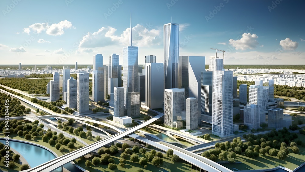 Obraz premium Three dimensional render of a model of a city
