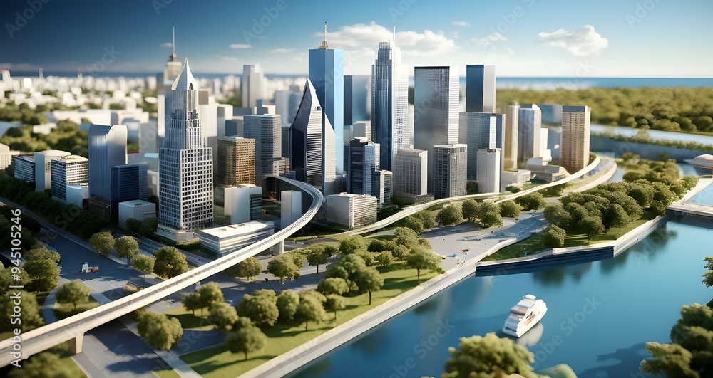 Naklejka premium Three dimensional render of a model of a city