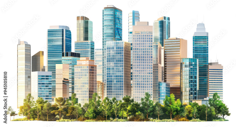 Fototapeta premium PNG Realistic modern cityscape skyscraper building architecture.