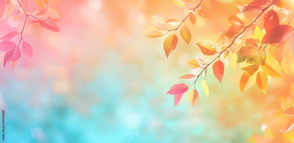 Autumn Background with Colorful Leaves and Blurred Sky. Orange, Yellow, Blue, Green, and Red on a Sunny Day. Copy Space for Text Autumn Background with Colorful Leaves and Blurred Sky. Orange, Yellow, Blue, Green, and Red on a Sunny Day. Copy Space for Text
