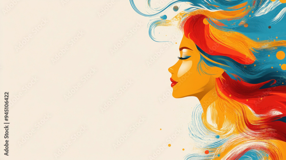 Woman with colorful hair flowing representing freedom and creativity Woman with colorful hair flowing representing freedom and creativity