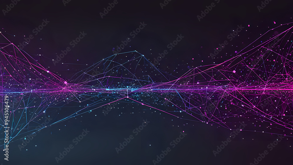 Fototapeta premium Technology banner for web. Particles dots and lines big data neon background. Artificial Intelligence futuristic connect vector design.