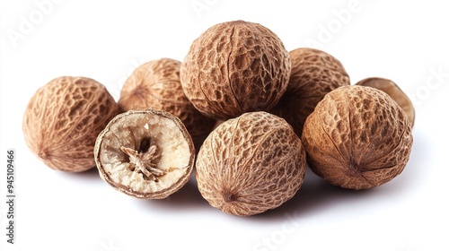 A Group of Whole and Split Nutmeg Seeds